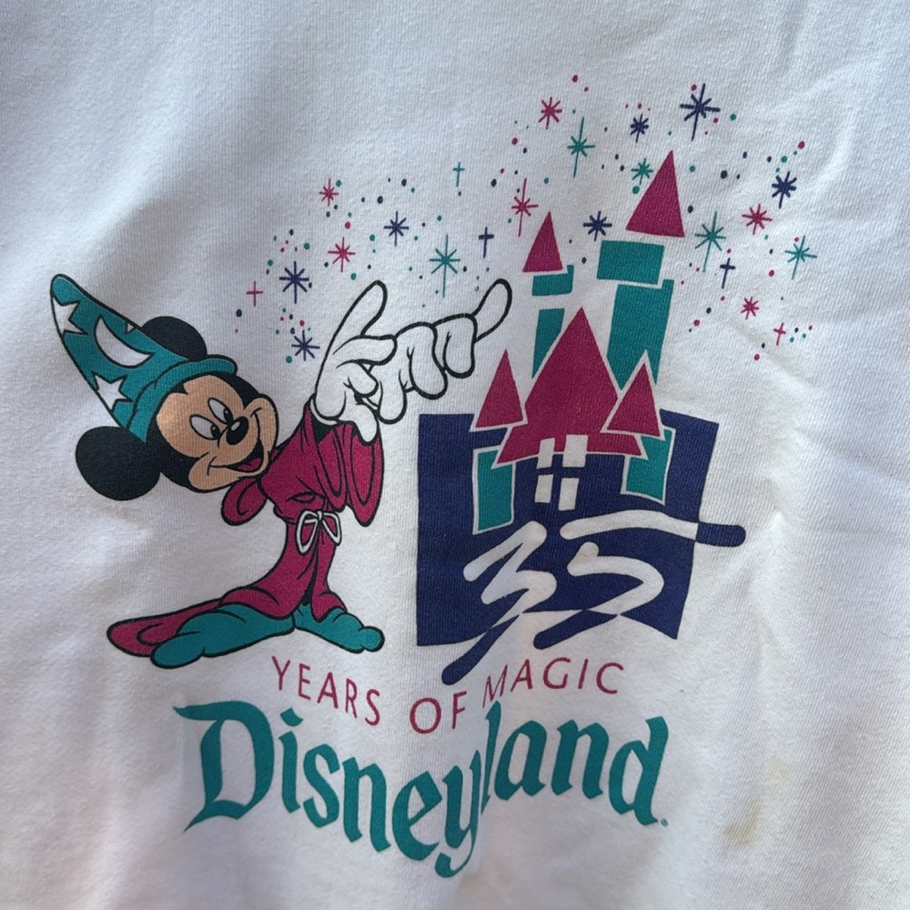 Vintage One Size Mickey Mouse 35 Years of Magic Disneyland White Sweatshirt